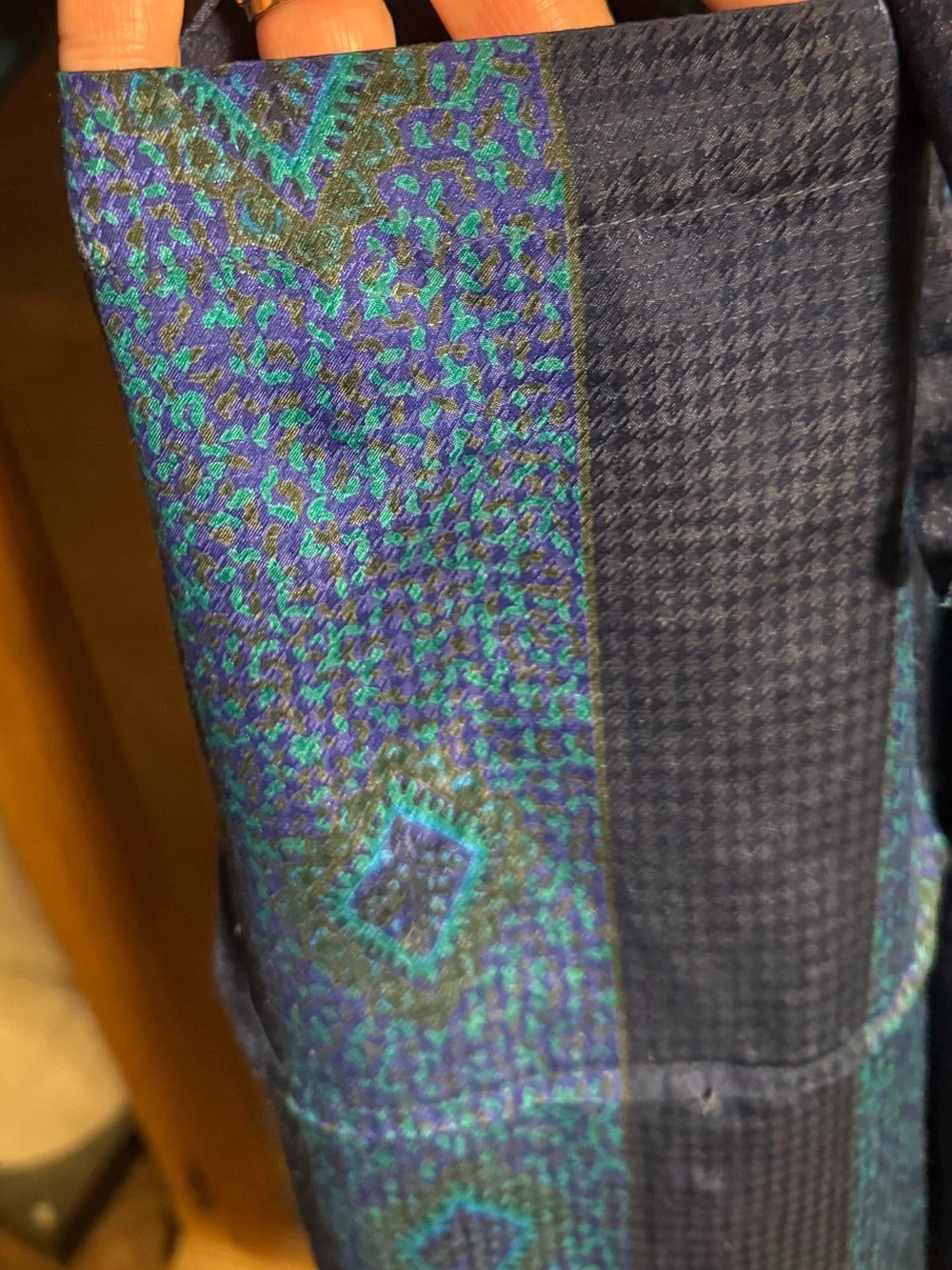 Christian Dior men’s robe one size navy green & blue peacock pattern geometric